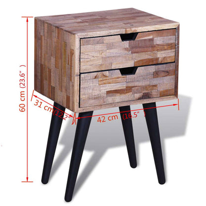 Nightstand with 2 Drawers Reclaimed Teak Wood