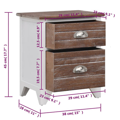 Nightstand Brown and White 38x28x45 cm Paulownia Wood