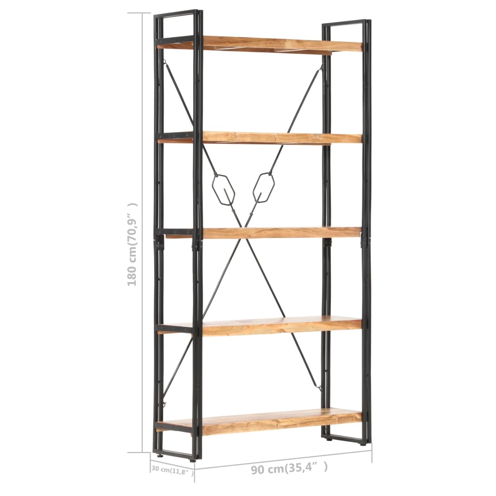 5-Tier Bookcase 90x30x180 cm Solid Acacia Wood