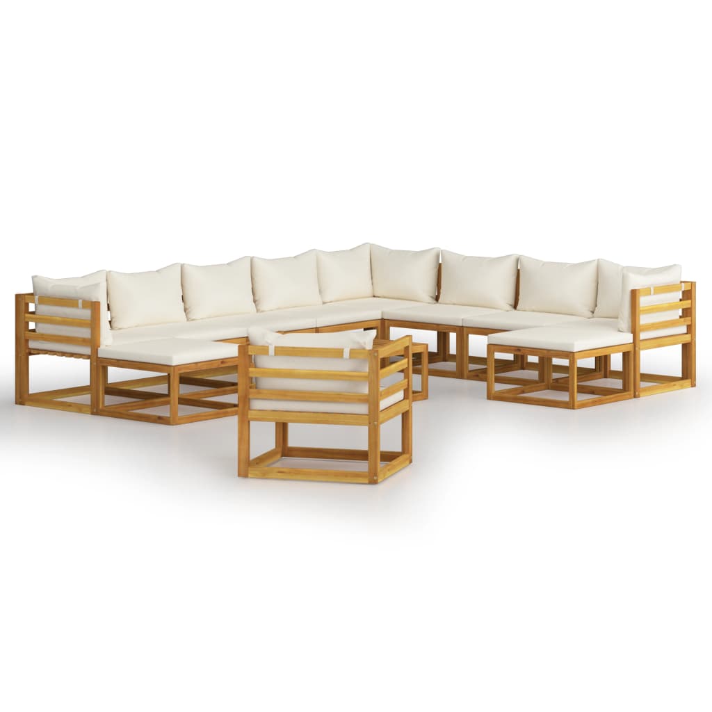 12 Piece Garden Lounge Set with Cushion Cream Solid Acacia Wood