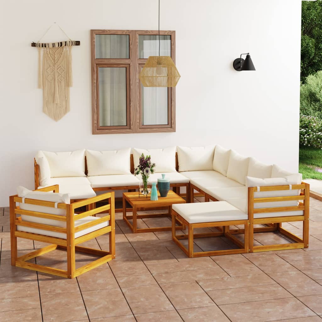 12 Piece Garden Lounge Set with Cushion Cream Solid Acacia Wood