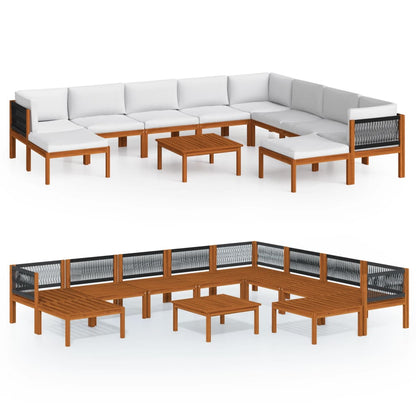 11 Piece Garden Lounge Set with Cushions Cream Solid Acacia Wood