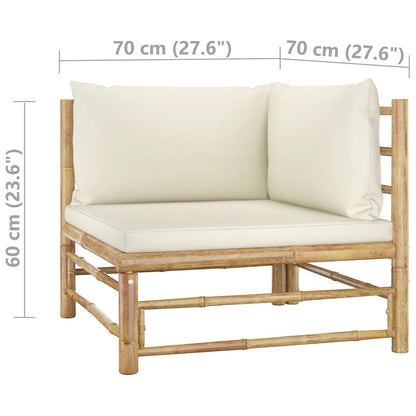 10 Piece Garden Lounge Set with Cream White Cushions Bamboo