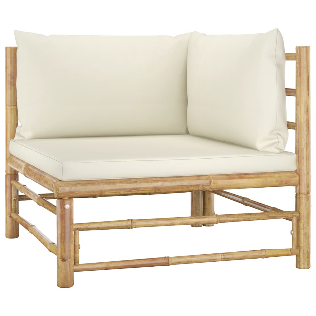 10 Piece Garden Lounge Set with Cream White Cushions Bamboo