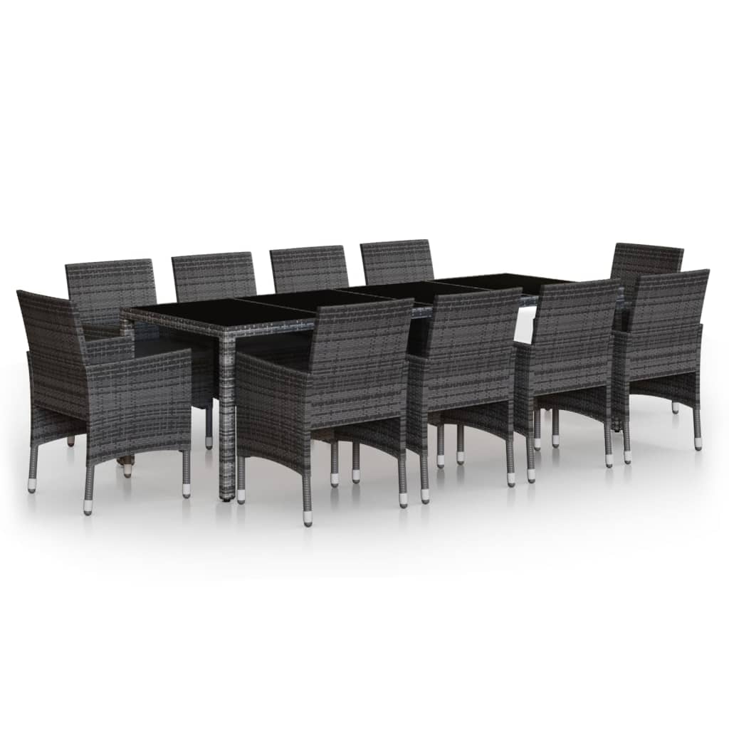 11 Piece Garden Dining Set Poly Rattan Grey