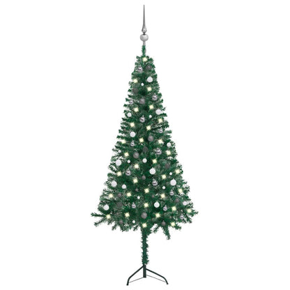 Corner Artificial Christmas Tree LEDs&Ball Set Green 240 cm PVC