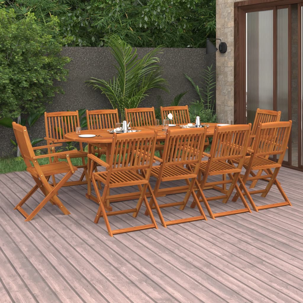 11 Piece Garden Dining Set 220x90x75 cm Solid Wood Acacia