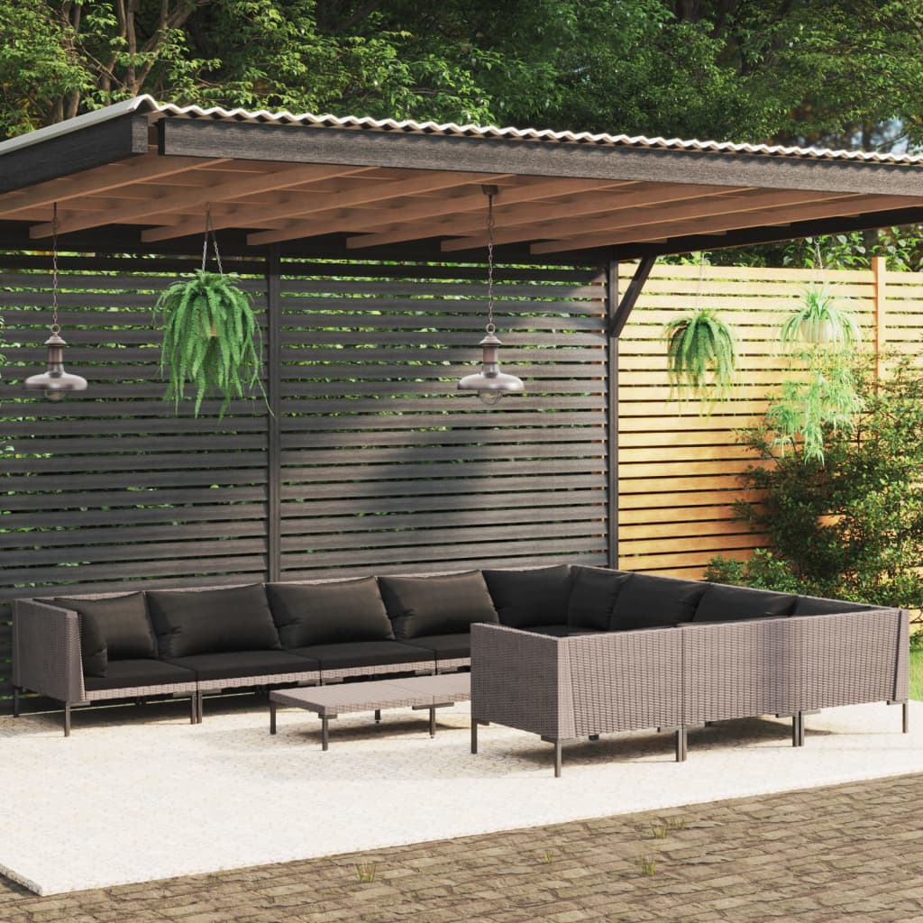 11 Piece Garden Lounge Set with Cushions Poly Rattan Dark Grey