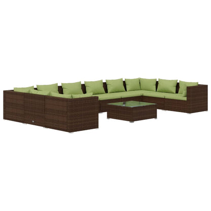 11 Piece Garden Lounge Set with Cushions Poly Rattan Brown