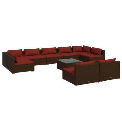 10 Piece Garden Lounge Set with Cushions Brown Poly Rattan