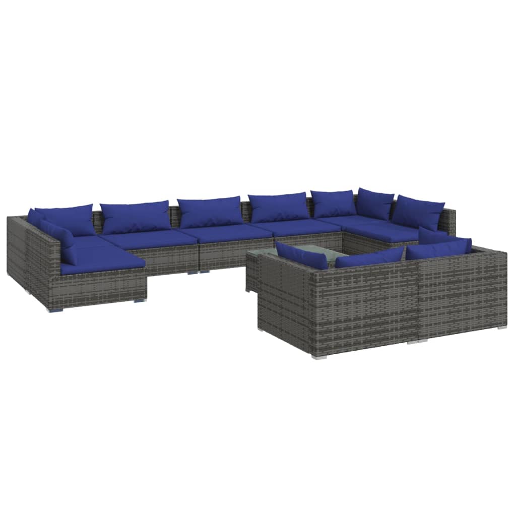 10 Piece Garden Lounge Set with Cushions Grey Poly Rattan