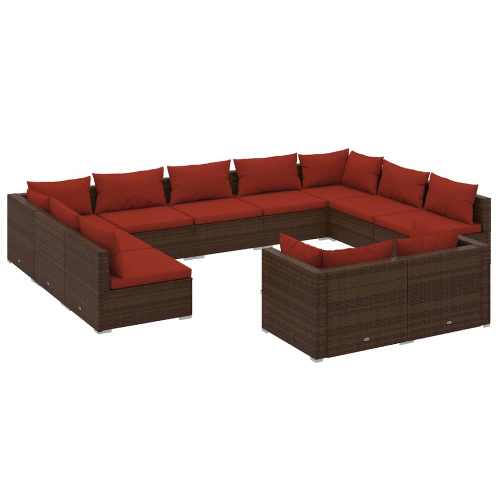 11 Piece Garden Lounge Set with Cushions Brown Poly Rattan