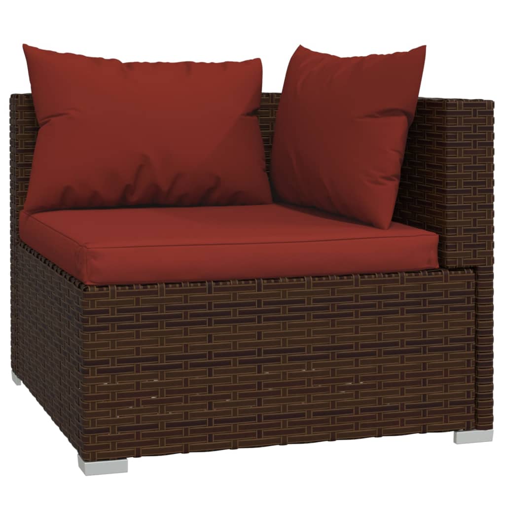 11 Piece Garden Lounge Set with Cushions Brown Poly Rattan