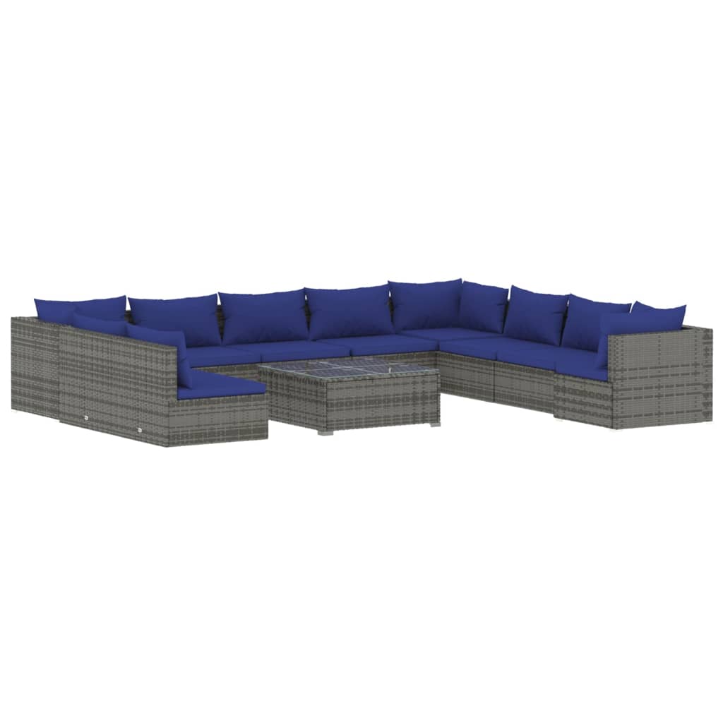 11 Piece Garden Lounge Set with Cushions Grey Poly Rattan