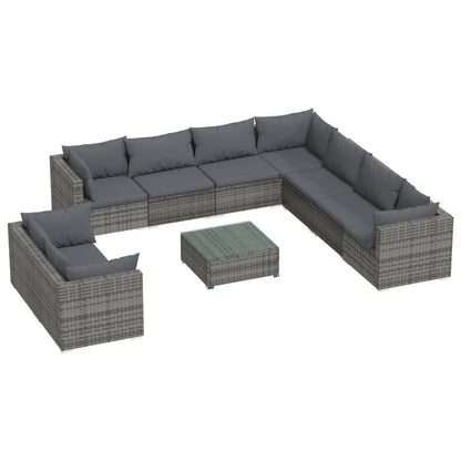 10 Piece Garden Lounge Set with Cushions Grey Poly Rattan