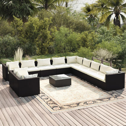 12 Piece Garden Lounge Set with Cushions Black Poly Rattan