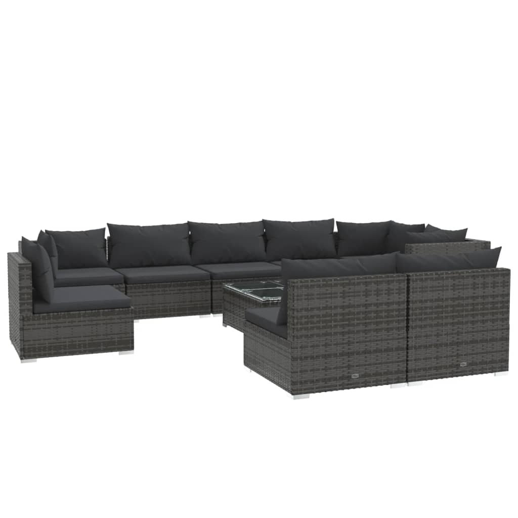 10 Piece Garden Lounge Set with Cushions Poly Rattan Grey