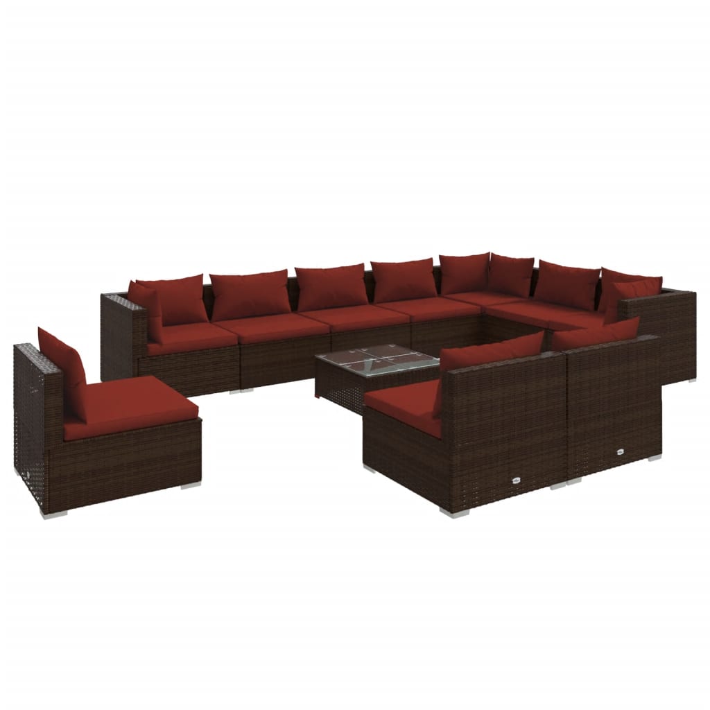 11 Piece Garden Lounge Set with Cushions Poly Rattan Brown