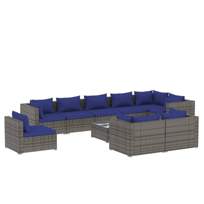 10 Piece Garden Lounge Set with Cushions Poly Rattan Grey