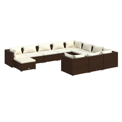 11 Piece Garden Lounge Set with Cushions Poly Rattan Brown