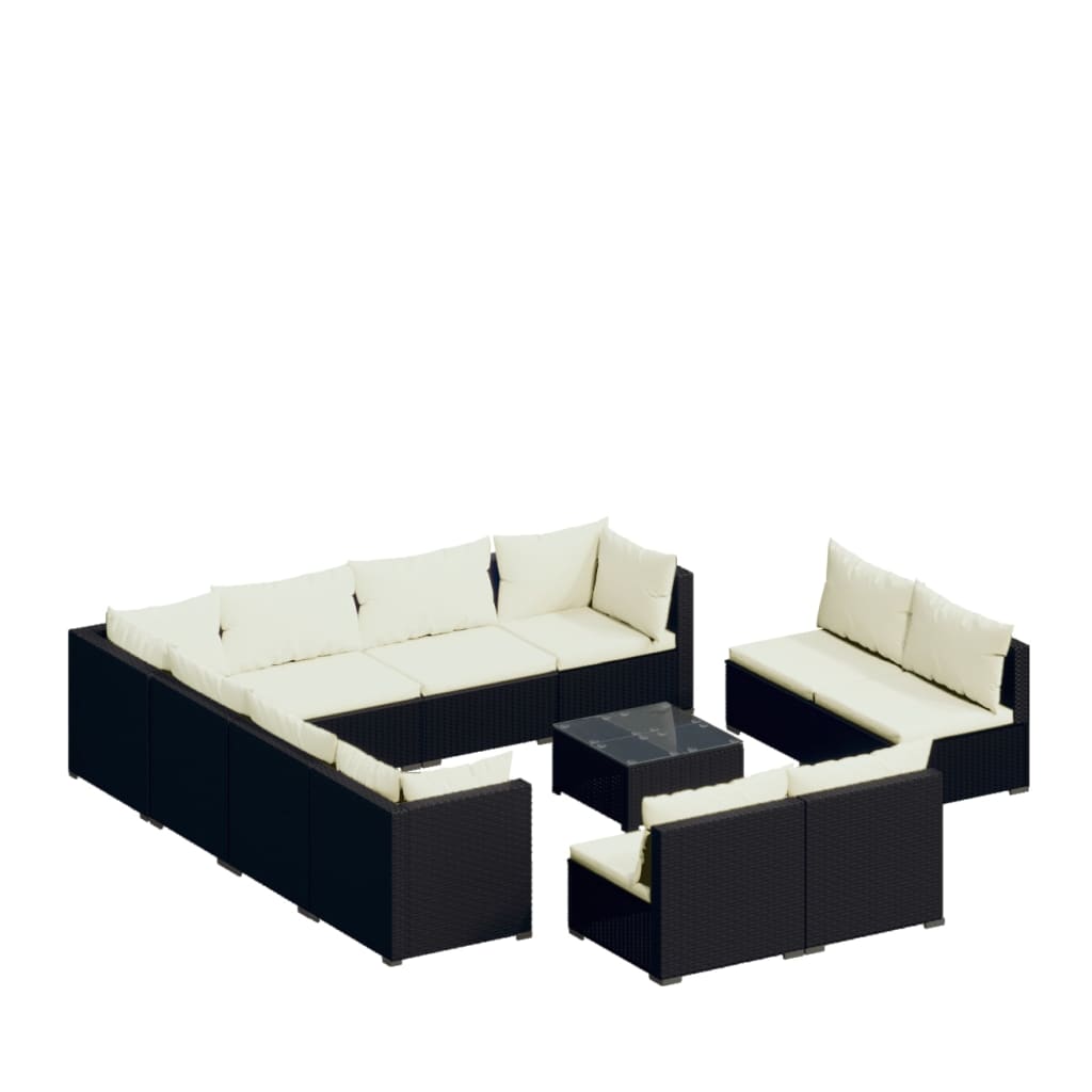 12 Piece Garden Lounge Set with Cushions Black Poly Rattan