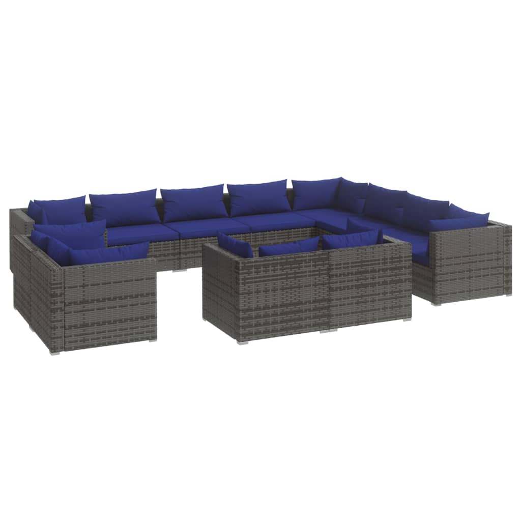 12 Piece Garden Lounge Set with Cushions Grey Poly Rattan